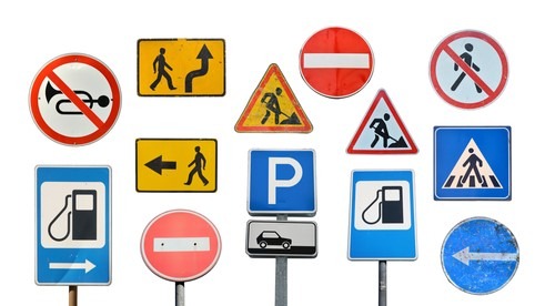 A compilation of traffic signs taught in driving school for teens.