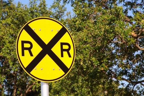 A railroad crossing sign.