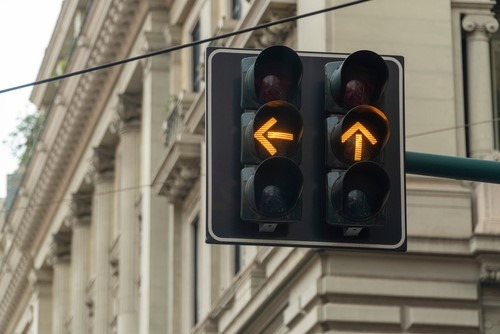 A yellow arrow traffic signal.